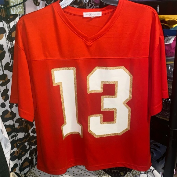 LOVE  ☮️ & LAZY DAYS RED JERSEY SHIRT - Picture 1 of 4